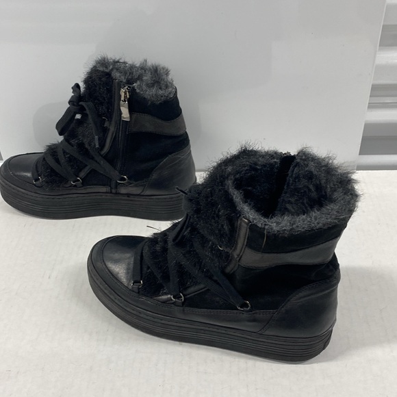 A&M Italy Black leather suede & fur platform boots handcrafted CGUC Size 38 - Picture 3 of 12